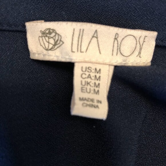 Vintage Lila Rose Women's Navy Blue Collared Long Sleeve Pulloever Blouse Medium - Picture 5 of 10